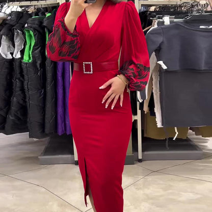 🎄Black Friday Sale:50% OFF🎅 Women’s Elegant V-neck Dress in Red