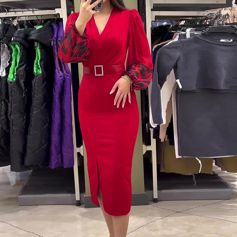 🎄Black Friday Sale:50% OFF🎅 Women’s Elegant V-neck Dress in Red