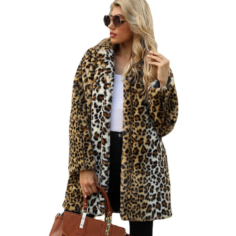 ❄️Winter Specials❄️Women's Fashion Leopard Print Warm Faux Fur Mid-Length Coat