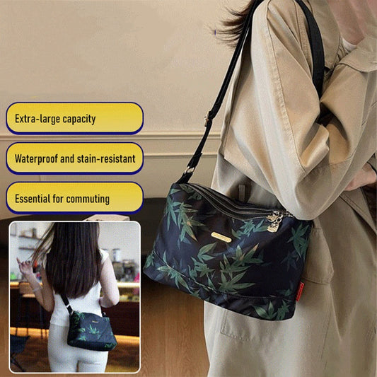 Leaf Print Lightweight Waterproof Nylon Crossbody Bag