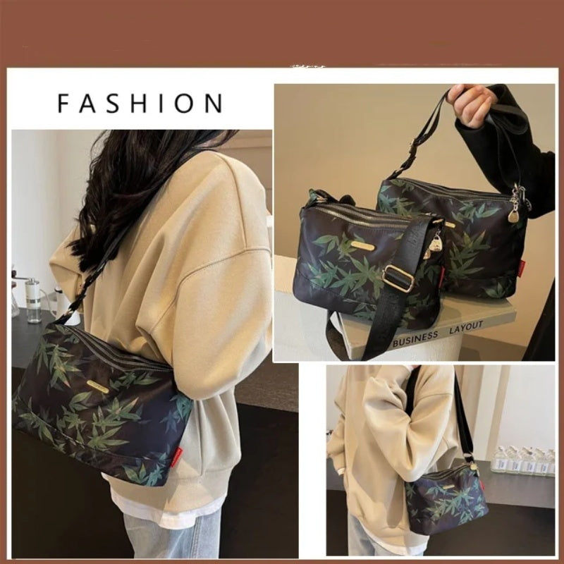 Leaf Print Lightweight Waterproof Nylon Crossbody Bag