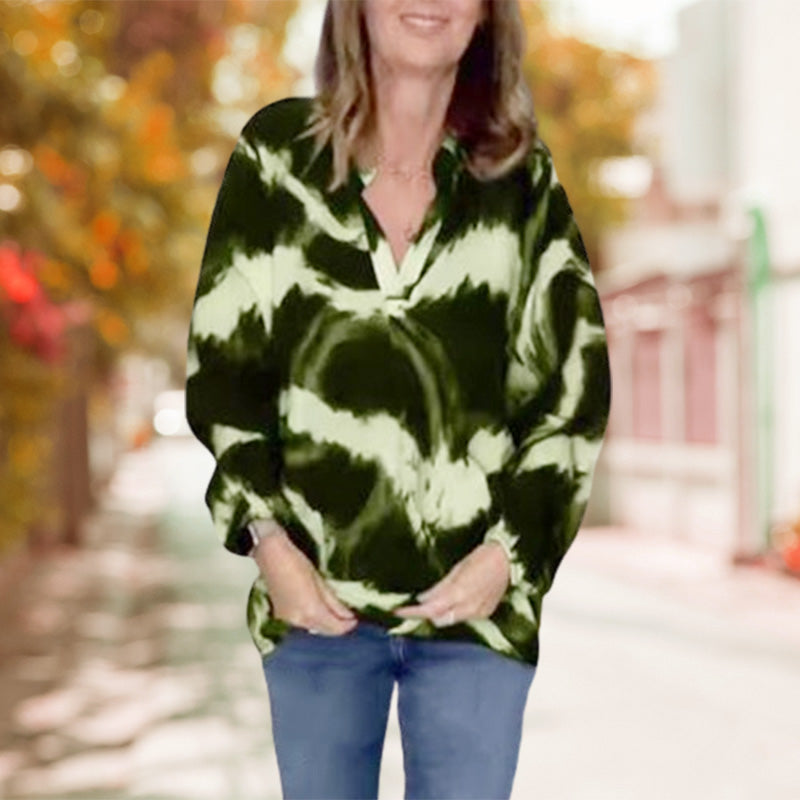 Casual Print V Neck Long Sleeve Top