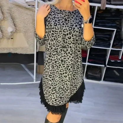 Women’s Lace Trim Leopard Print Dress