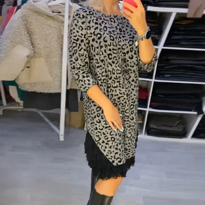 Women’s Lace Trim Leopard Print Dress