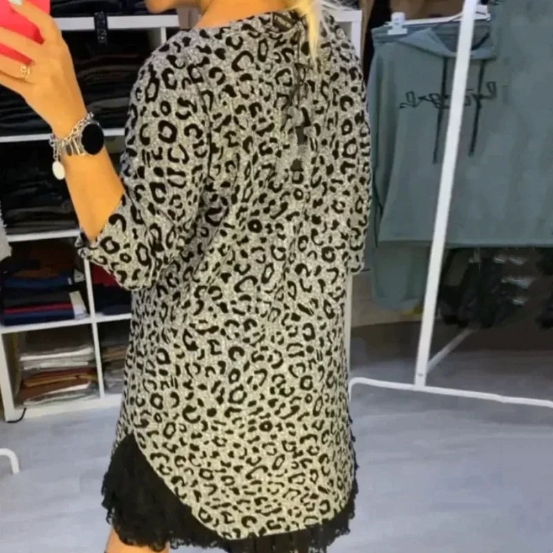 Women’s Lace Trim Leopard Print Dress