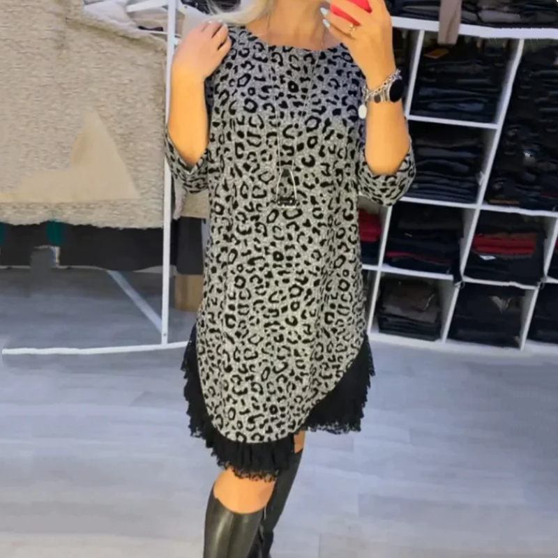 Women’s Lace Trim Leopard Print Dress