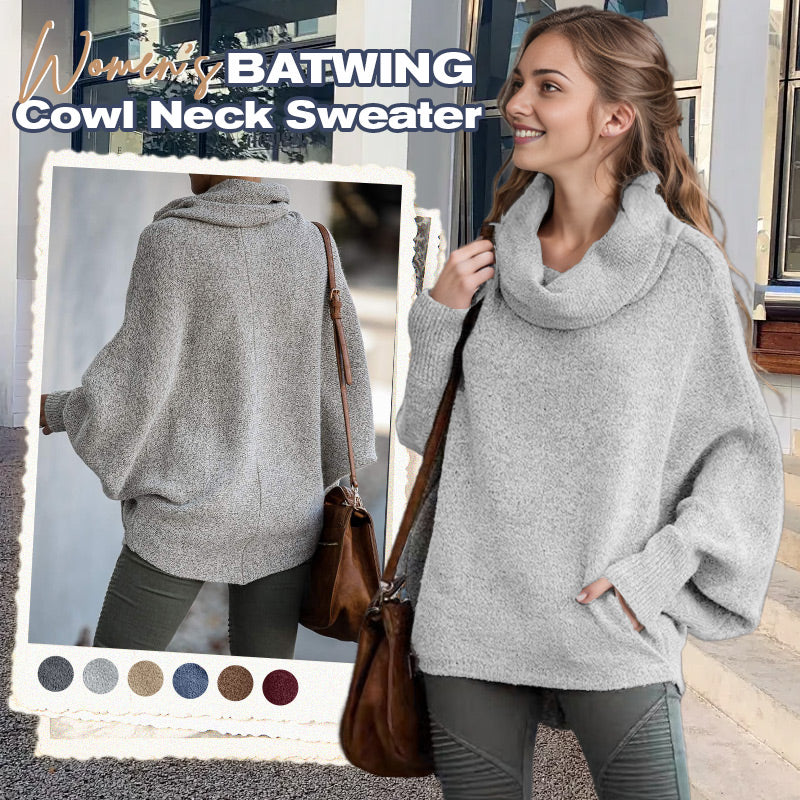 Women's Batwing Cowl Neck Sweater with Pockets