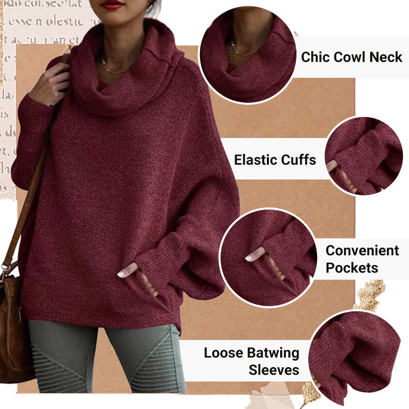 Women's Batwing Cowl Neck Sweater with Pockets