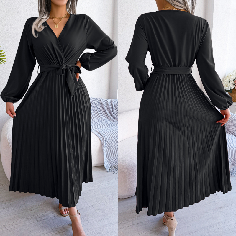 🎅Xmas Sales - 50% OFF🎄Women's Long Length Pleated Wrap Tie Dress