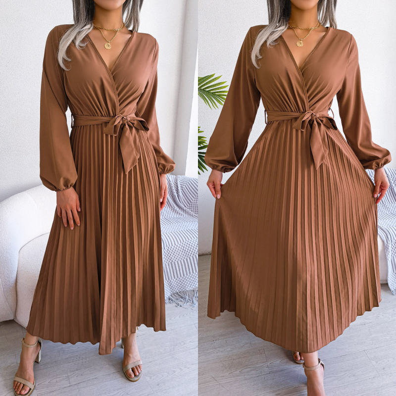 🎅Xmas Sales - 50% OFF🎄Women's Long Length Pleated Wrap Tie Dress