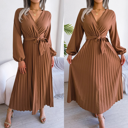 🎅Xmas Sales - 50% OFF🎄Women's Long Length Pleated Wrap Tie Dress