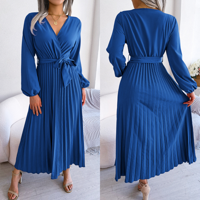 🎅Xmas Sales - 50% OFF🎄Women's Long Length Pleated Wrap Tie Dress