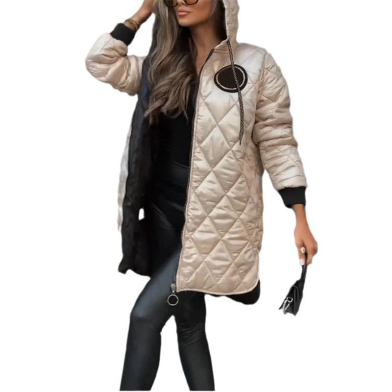 Winter Hooded Zipper Warm Padded Jacket for Women