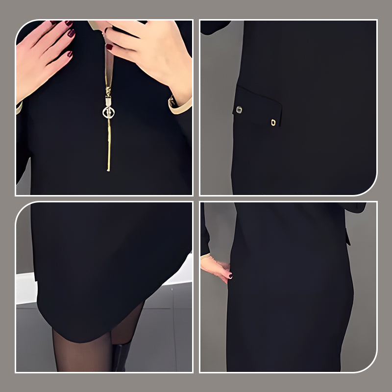 Women's Elegant Black Long-Sleeve Dress