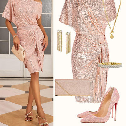 💃Hot Sales - 48% OFF🎉Sparkly One-Shoulder Ruched Dress✨