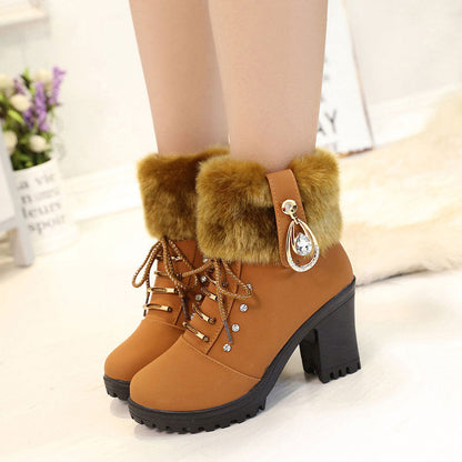 🔥49%OFF👢Women's Plush Zipper Chunky Heel Ankle Boots