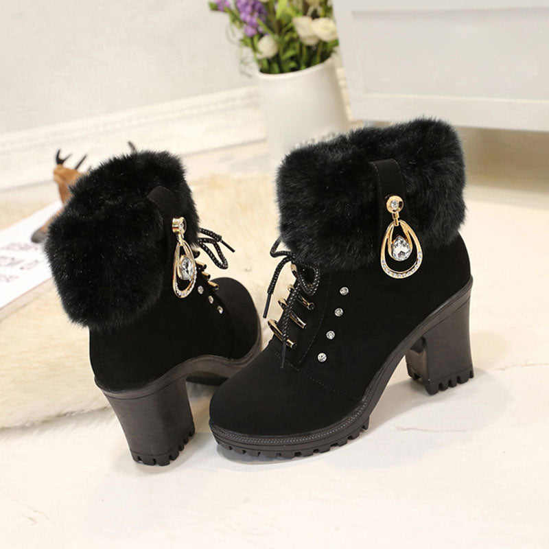 🔥49%OFF👢Women's Plush Zipper Chunky Heel Ankle Boots