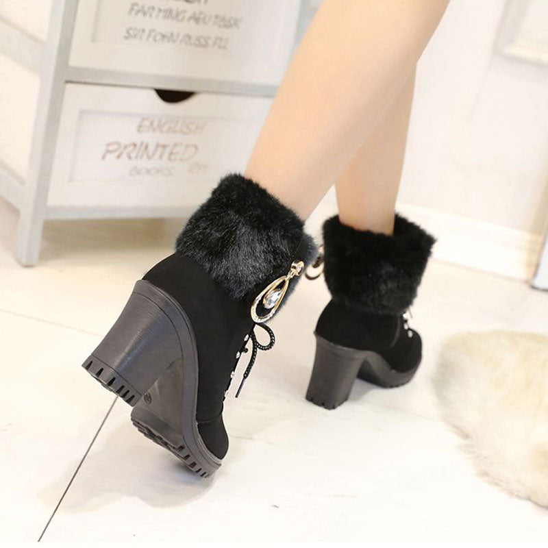 🔥49%OFF👢Women's Plush Zipper Chunky Heel Ankle Boots