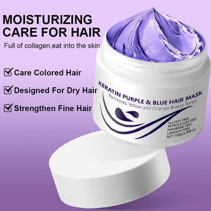 Purple Keratin Hair Mask - Locks Color & Neutralizes Brass & Yellow Tones For Blonde Silver Gray Highlighted Hair