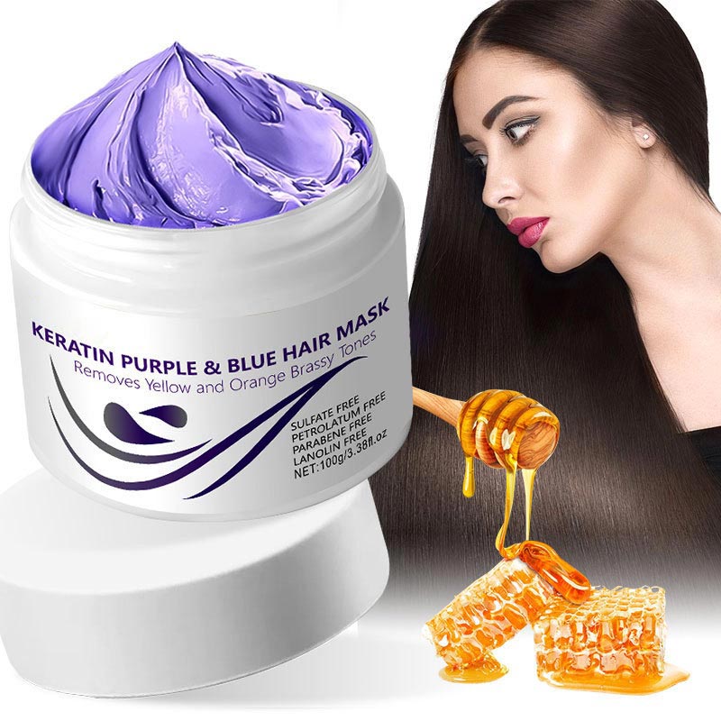 Purple Keratin Hair Mask - Locks Color & Neutralizes Brass & Yellow Tones For Blonde Silver Gray Highlighted Hair