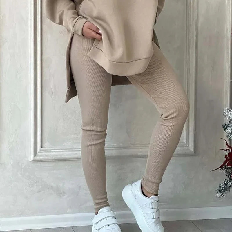 Women’s Hooded Slit Sweatshirts ＆ Pants 2-Piece Set