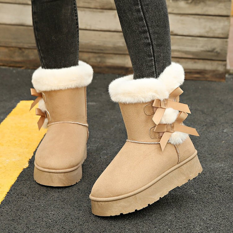 Women's Plush Bowtie Classic Platform Snow Boots