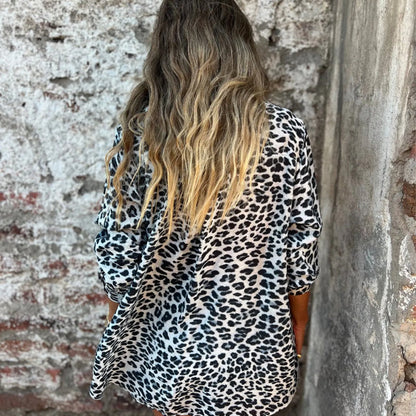 Women's Leopard Print Lapel Long-Sleeve Button-Down Shirts