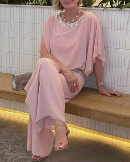 Sequined Colorblock Elegant Two-piece Set