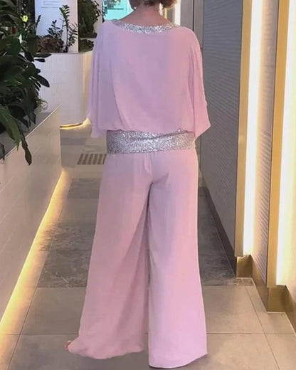 Sequined Colorblock Elegant Two-piece Set