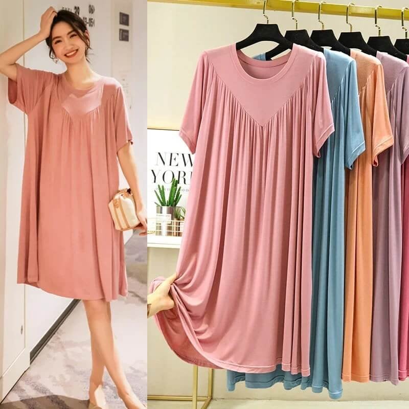 💗🌹Special Promotion🎁💗Super Soft Comfortable Short Sleeve Loose Pajama Dress（The more you buy, the higher the discount）