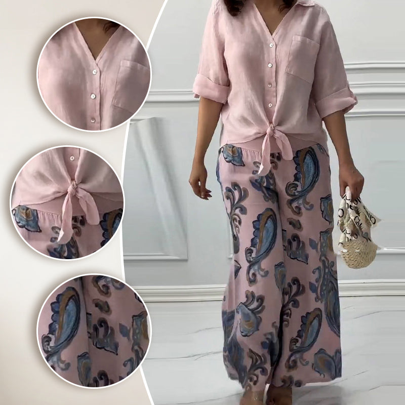 🎉2025 New Products Hot Sale✨Women's Fashion Loose Cardigan Shirt & High Waist Pants Two Piece Set