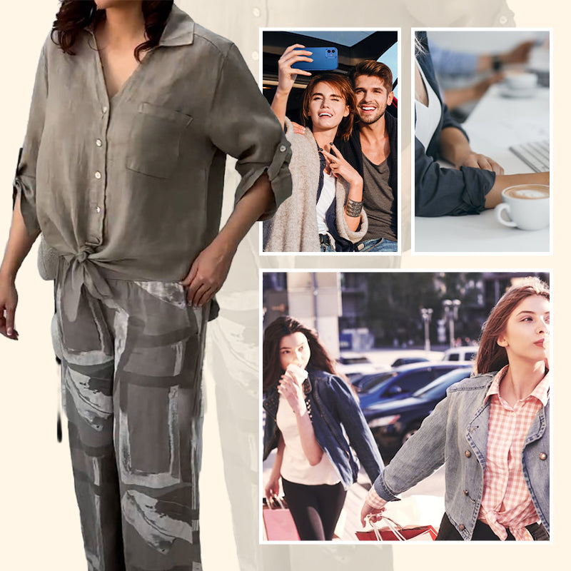 🎉2025 New Products Hot Sale✨Women's Fashion Loose Cardigan Shirt & High Waist Pants Two Piece Set