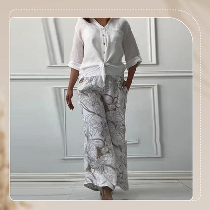 🎉2025 New Products Hot Sale✨Women's Fashion Loose Cardigan Shirt & High Waist Pants Two Piece Set