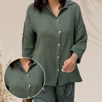 🎉2025 New Products Hot Sale✨Women's Fashion Loose Cardigan Shirt & High Waist Pants Two Piece Set