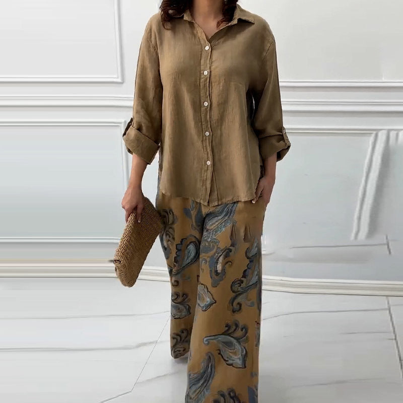 🎉2025 New Products Hot Sale✨Women's Fashion Loose Cardigan Shirt & High Waist Pants Two Piece Set
