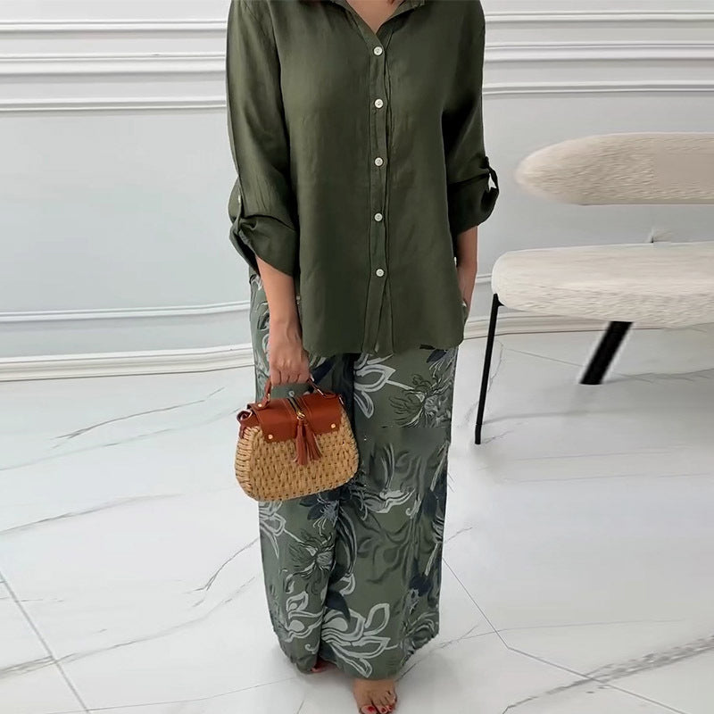 🎉2025 New Products Hot Sale✨Women's Fashion Loose Cardigan Shirt & High Waist Pants Two Piece Set