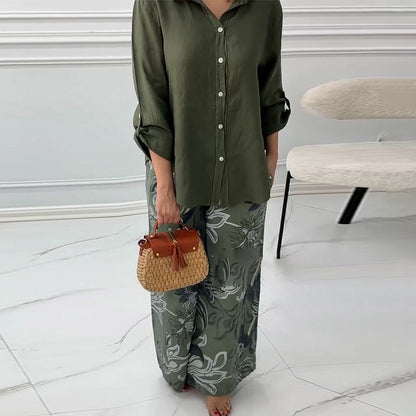 🎉2025 New Products Hot Sale✨Women's Fashion Loose Cardigan Shirt & High Waist Pants Two Piece Set