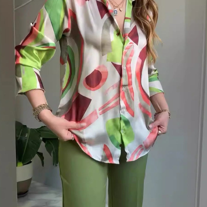 🌸Summer goodies💐Women's Printed Button Shirt & Pants (2-Piece Set)