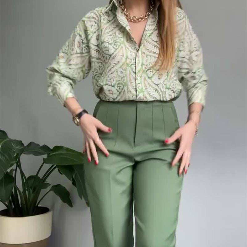 🌸Summer goodies💐Women's Printed Button Shirt & Pants (2-Piece Set)