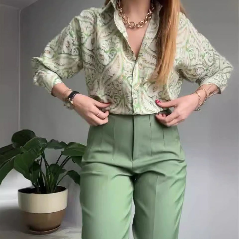 🌸Summer goodies💐Women's Printed Button Shirt & Pants (2-Piece Set)
