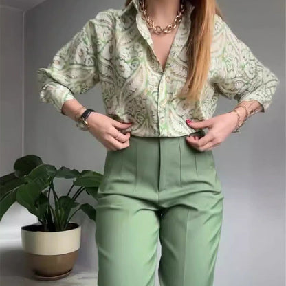 🌸Summer goodies💐Women's Printed Button Shirt & Pants (2-Piece Set)
