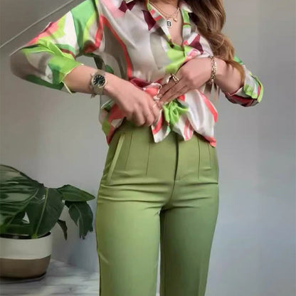 🌸Summer goodies💐Women's Printed Button Shirt & Pants (2-Piece Set)