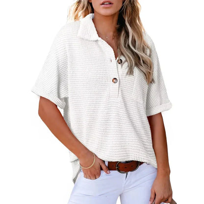 🌈New Product- Women's Lapel Loose Short Sleeve Top🩷