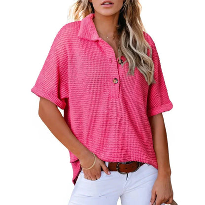 🌈New Product- Women's Lapel Loose Short Sleeve Top🩷