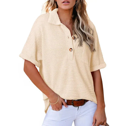 🌈New Product- Women's Lapel Loose Short Sleeve Top🩷