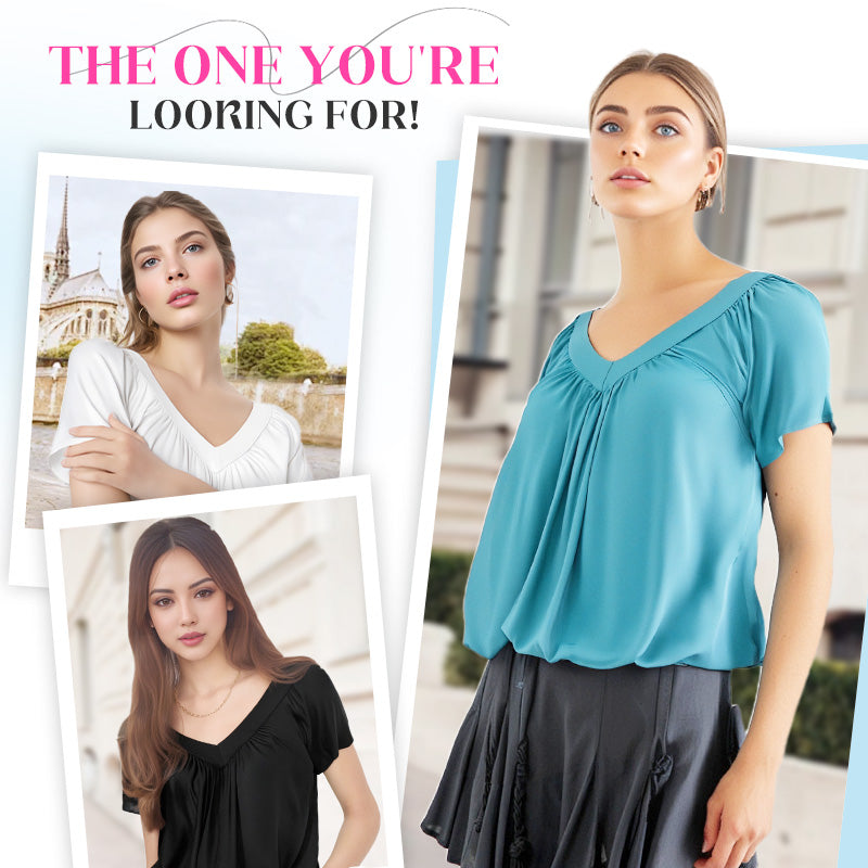 💖LAST DAY SALE 50% OFF💷Women's Ruched V-Neck Short-Sleeve Top