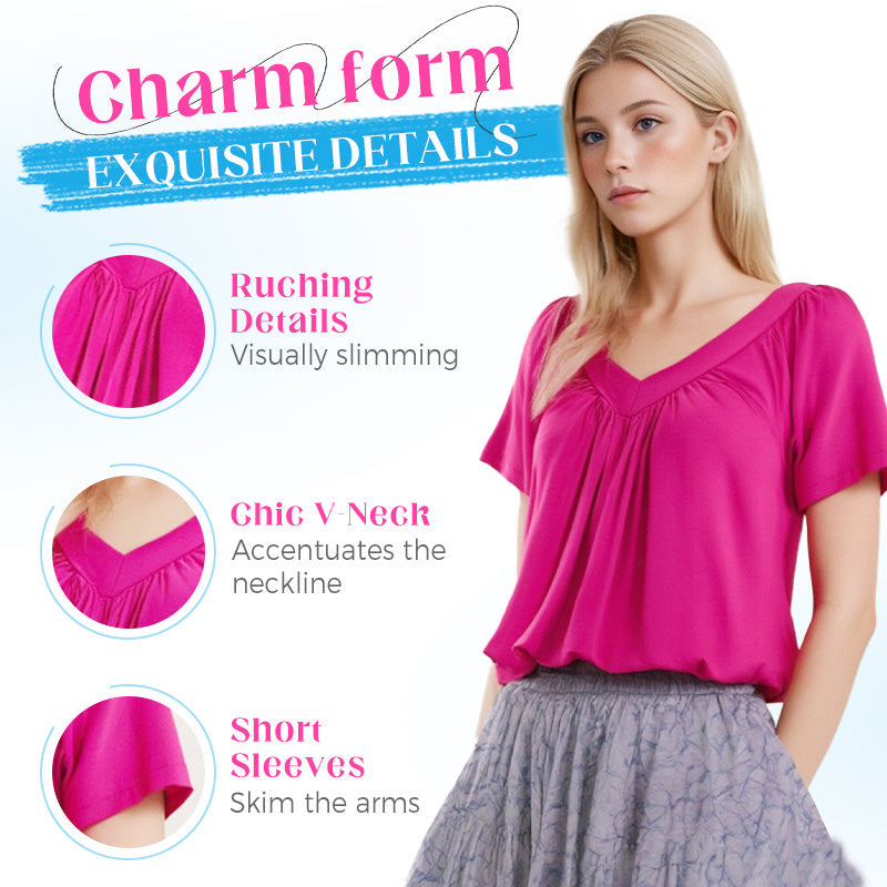 💖LAST DAY SALE 50% OFF💷Women's Ruched V-Neck Short-Sleeve Top