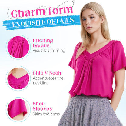 💖LAST DAY SALE 50% OFF💷Women's Ruched V-Neck Short-Sleeve Top