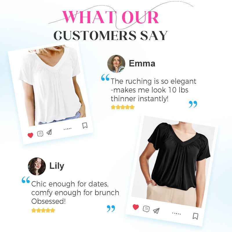 💖LAST DAY SALE 50% OFF💷Women's Ruched V-Neck Short-Sleeve Top