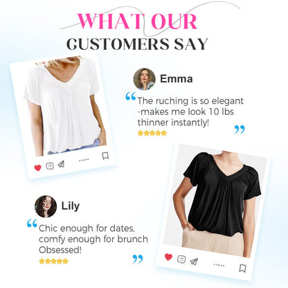 💖LAST DAY SALE 50% OFF💷Women's Ruched V-Neck Short-Sleeve Top